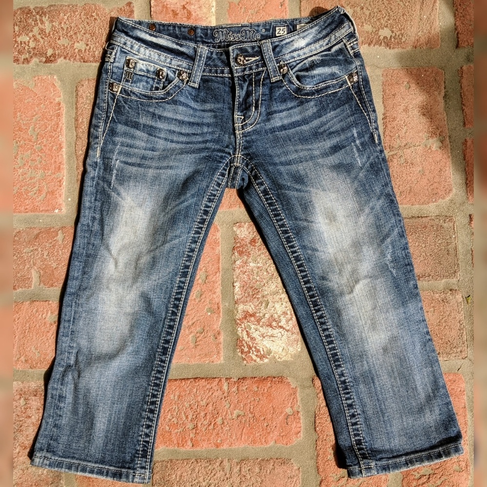 Miss Me Studded Cropped Jeans, Sz 25 - Picture 2 of 8
